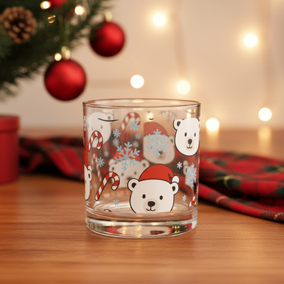 Festive Polar Bear 10oz Rocks Glass | Christmas Holiday Cheer Drinkware