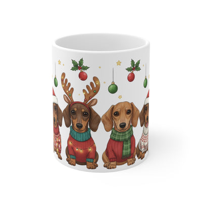 Dachshund Festive Fox 11oz Christmas Mug  - Holiday Cheer Coffee Cup For Dog Lovers