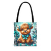 Cute Highland Calf Christmas Tote Bag | Festive Holiday Gift & Shopping Bag