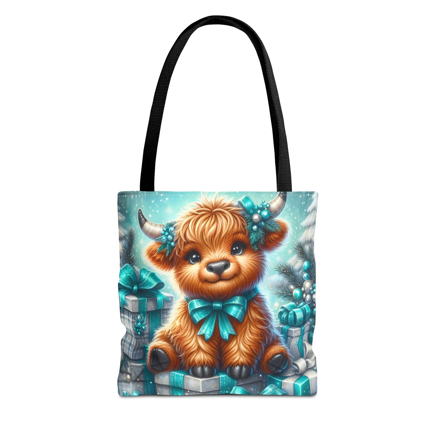 Cute Highland Calf Christmas Tote Bag | Festive Holiday Gift & Shopping Bag